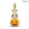 Luminous Cute Pumpkin Bunny Tarnish-resistant Silver Dangle Charms With Enamel In 14K Gold Plated