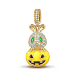 Luminous Cute Pumpkin Bunny Tarnish-resistant Silver Dangle Charms With Enamel In 14K Gold Plated