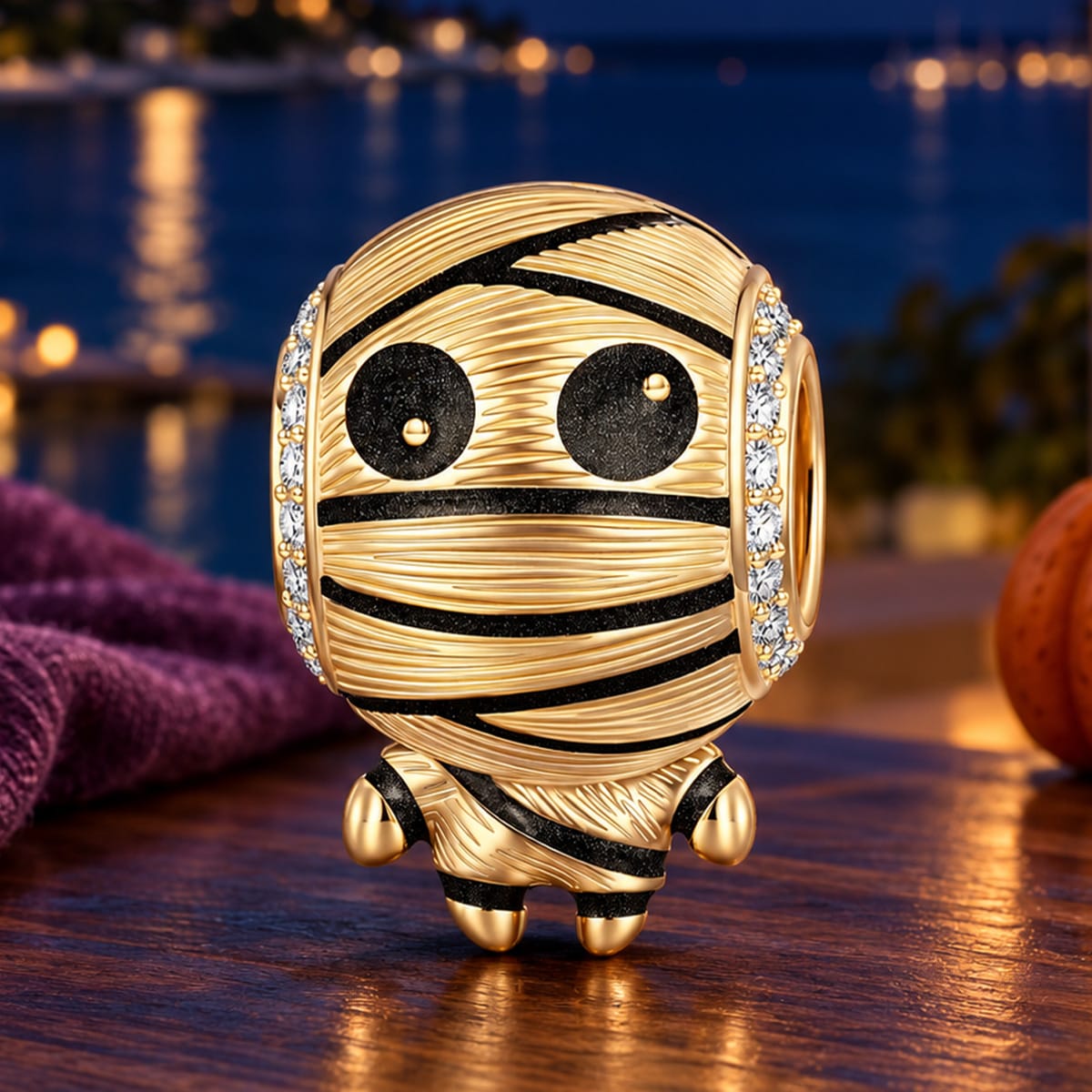 Cute Mummy Tarnish-resistant Silver Charms With Enamel In 14K Gold Plated