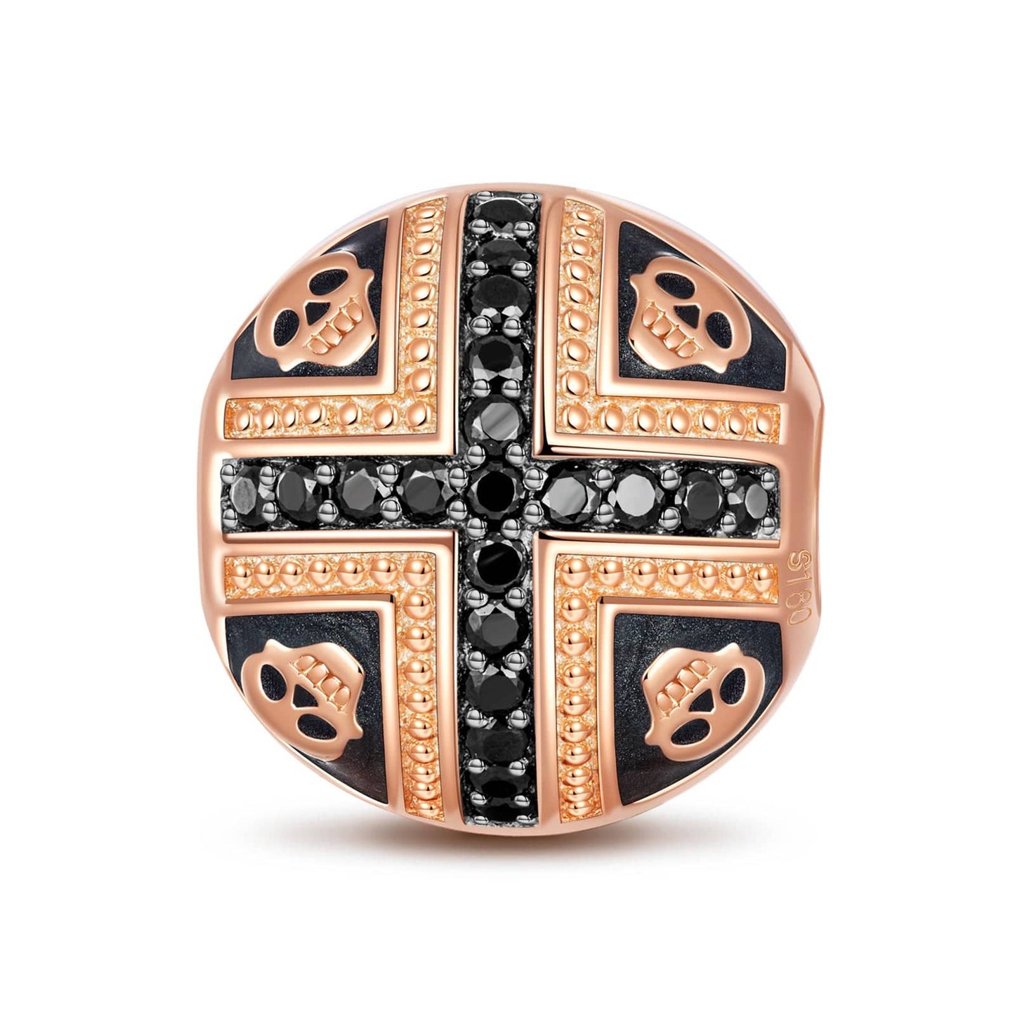Skull And Crossbones Tarnish-resistant Silver Clips With Enamel In Rose Gold Plated