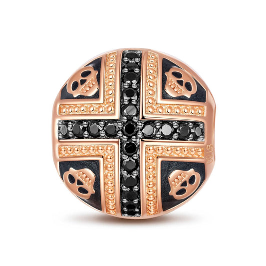 gon- Skull And Crossbones Tarnish-resistant Silver Clips With Enamel In Rose Gold Plated