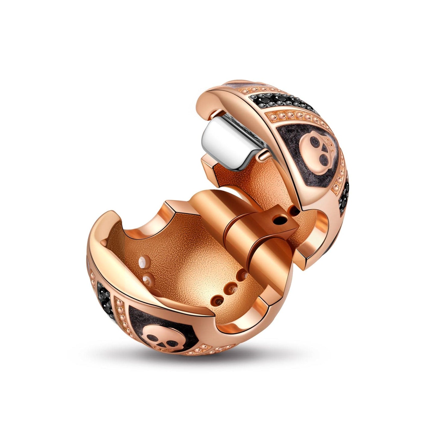 Skull And Crossbones Tarnish-resistant Silver Clips With Enamel In Rose Gold Plated