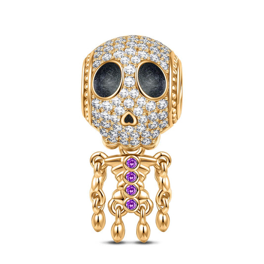 gon- Lady Skeleton Tarnish-resistant Silver Charms With Enamel In 14K Gold Plated