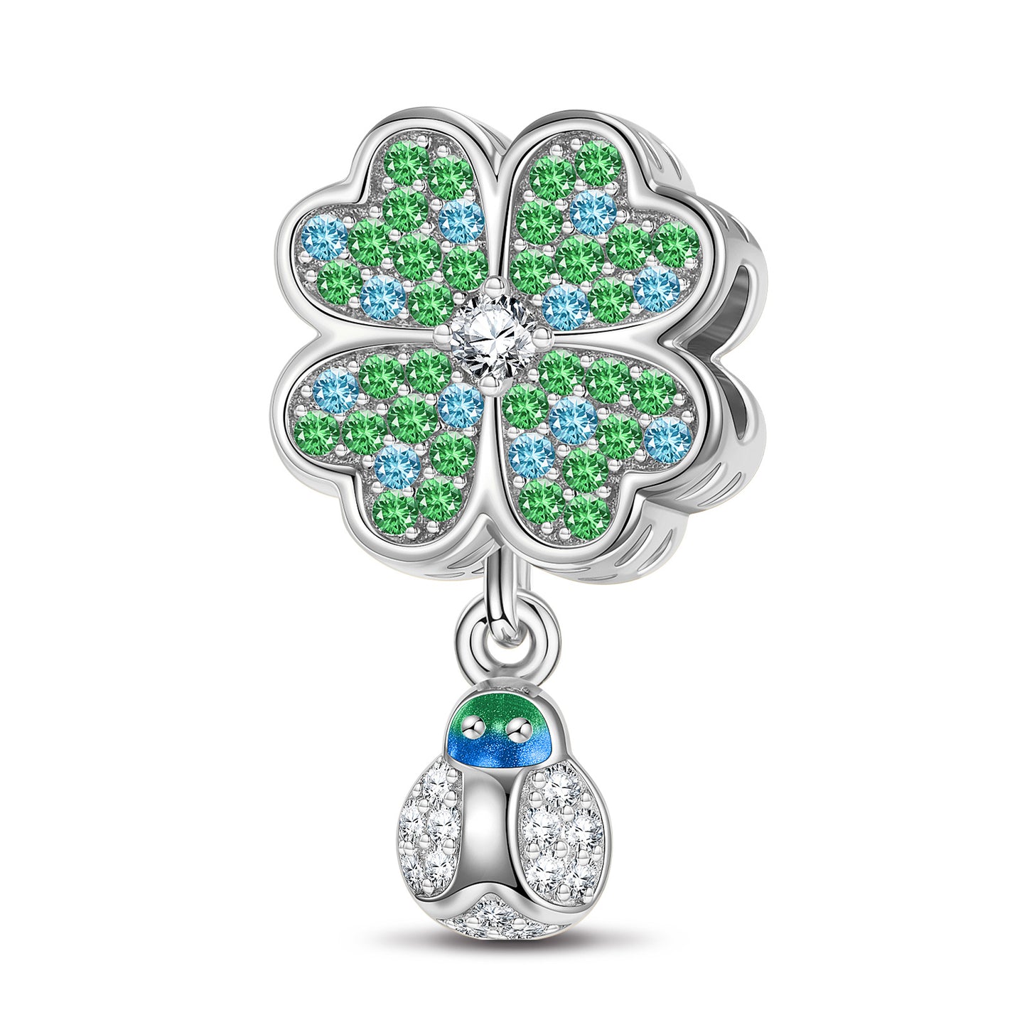 Encounter With Clover Tarnish-resistant Silver Dangle Charms In White Gold Plated