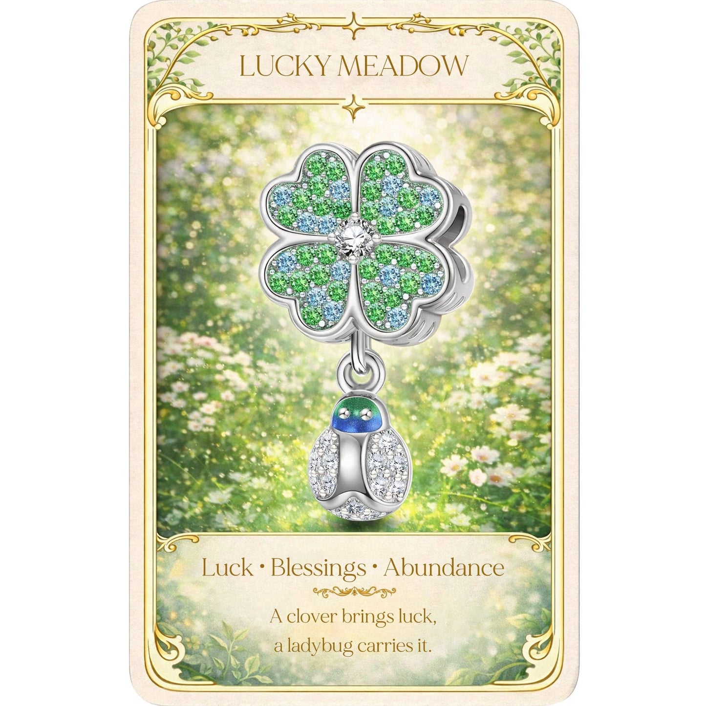 Encounter With Clover Tarnish-resistant Silver Dangle Charms In White Gold Plated