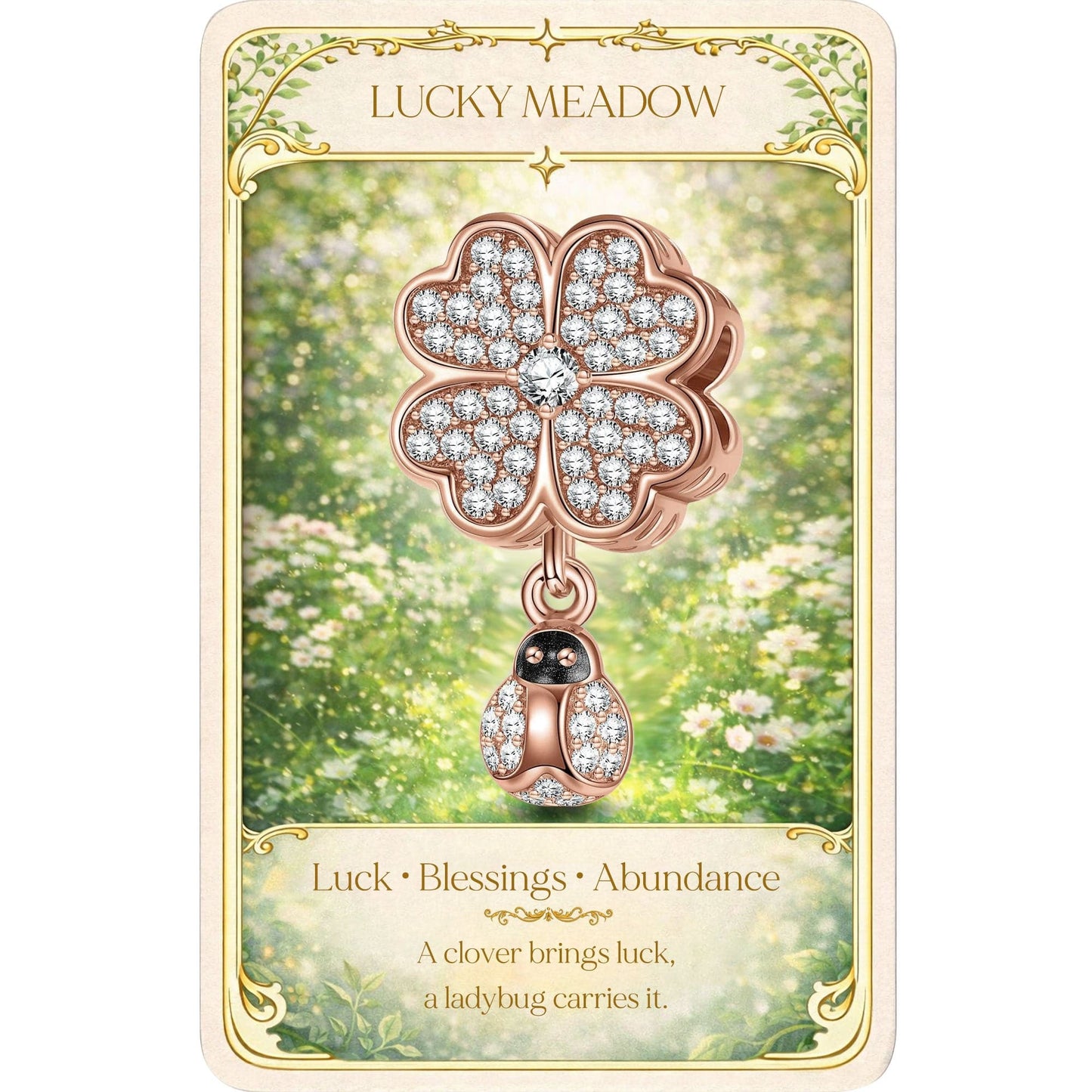 Encounter With Clover Tarnish-resistant Silver Dangle Charms In Rose Gold Plated