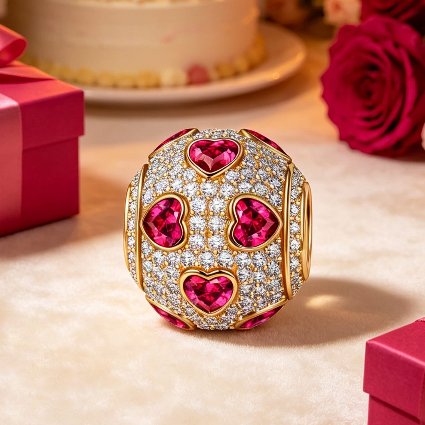 Pink Ice Heart Magic Tarnish-resistant Silver Charms In 14K Gold Plated