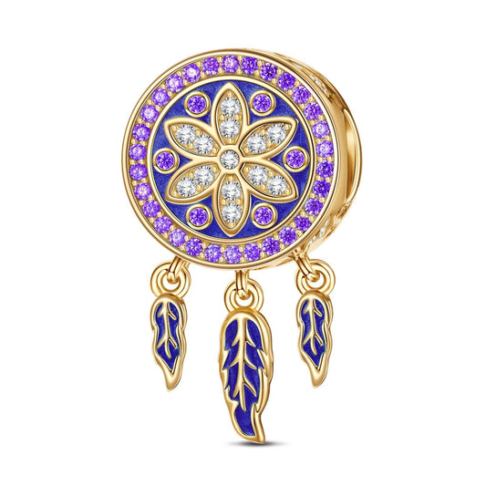 gon- Purple Dreamcatcher Tarnish-resistant Silver Dangle Charms With Enamel In 14K Gold Plated