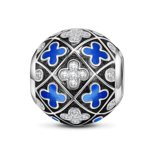 gon- Sterling Silver Blue Cha-cha-cha Charms With Enamel In White Gold Plated