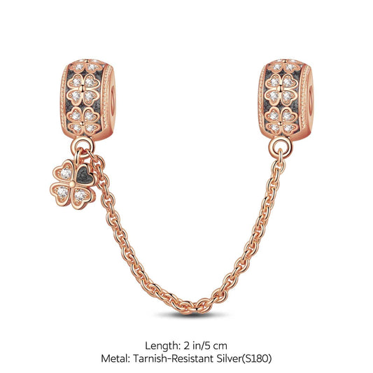 gon- Four Leaf Clover Tarnish-resistant Silver Safety Chain With Enamel In Rose Gold Plated