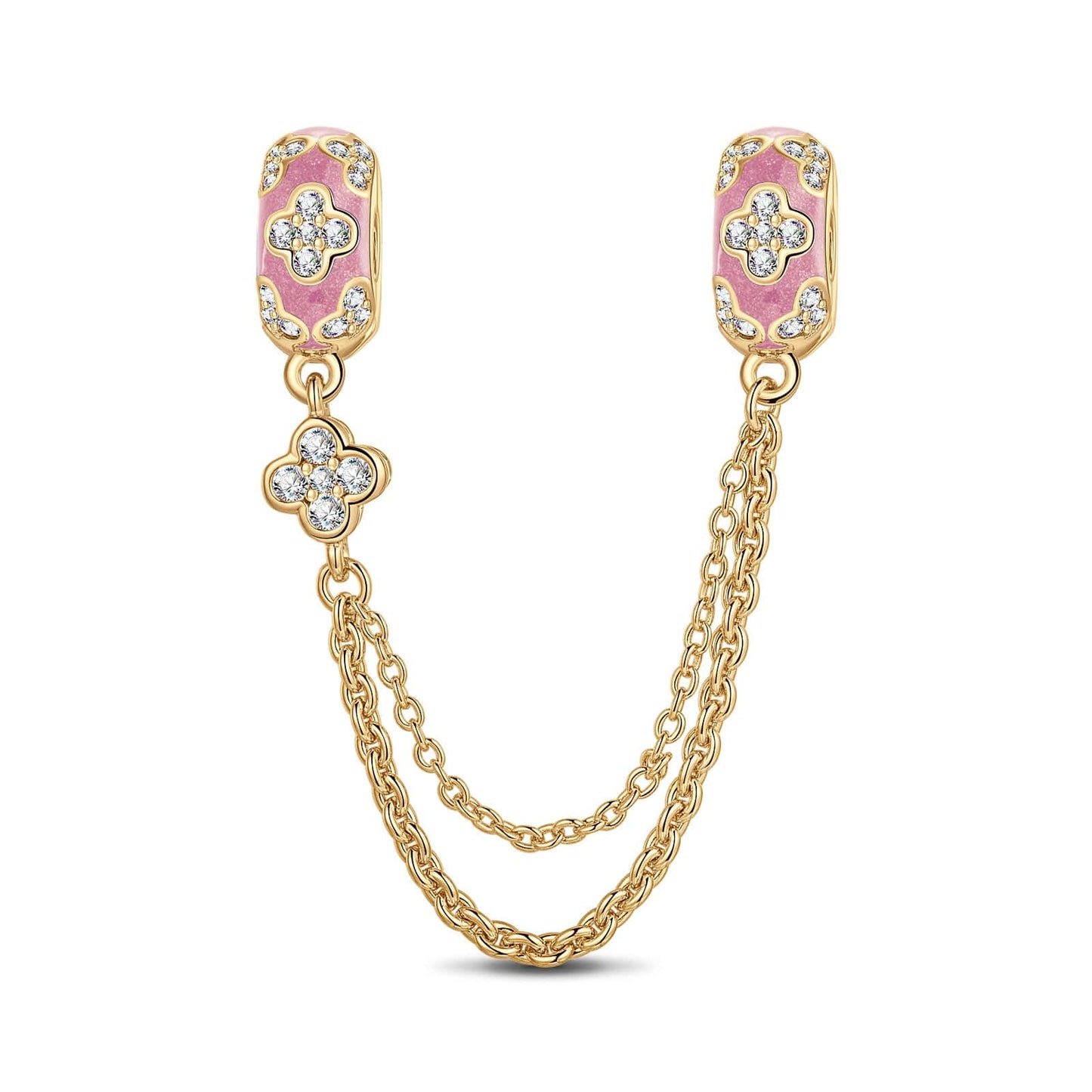 Pink Frozen Tarnish-resistant Silver Safety Chain With Enamel In 14K Gold Plated