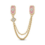 Pink Frozen Tarnish-resistant Silver Safety Chain With Enamel In 14K Gold Plated