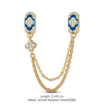 Four Leaf Clover Tarnish-resistant Silver Safety Chain With Enamel In 14K Gold Plated