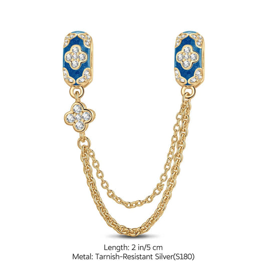 gon- Four Leaf Clover Tarnish-resistant Silver Safety Chain With Enamel In 14K Gold Plated