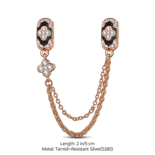 gon- Four Leaf Clover Tarnish-resistant Silver Safety Chain With Enamel In Rose Gold Plated