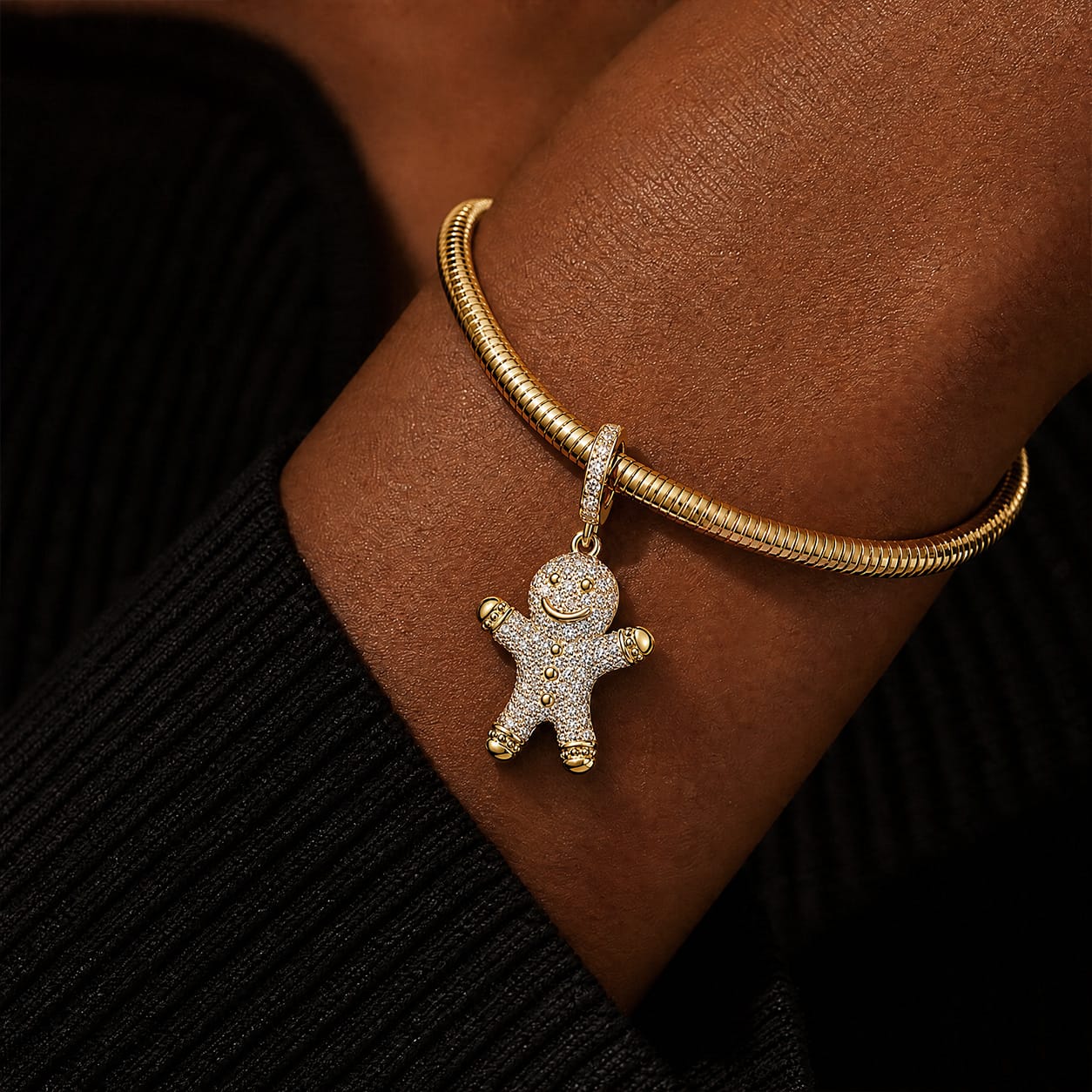 Embrace The Gingerbread Man Tarnish-resistant Silver Dangle Charms With Enamel In 14K Gold Plated