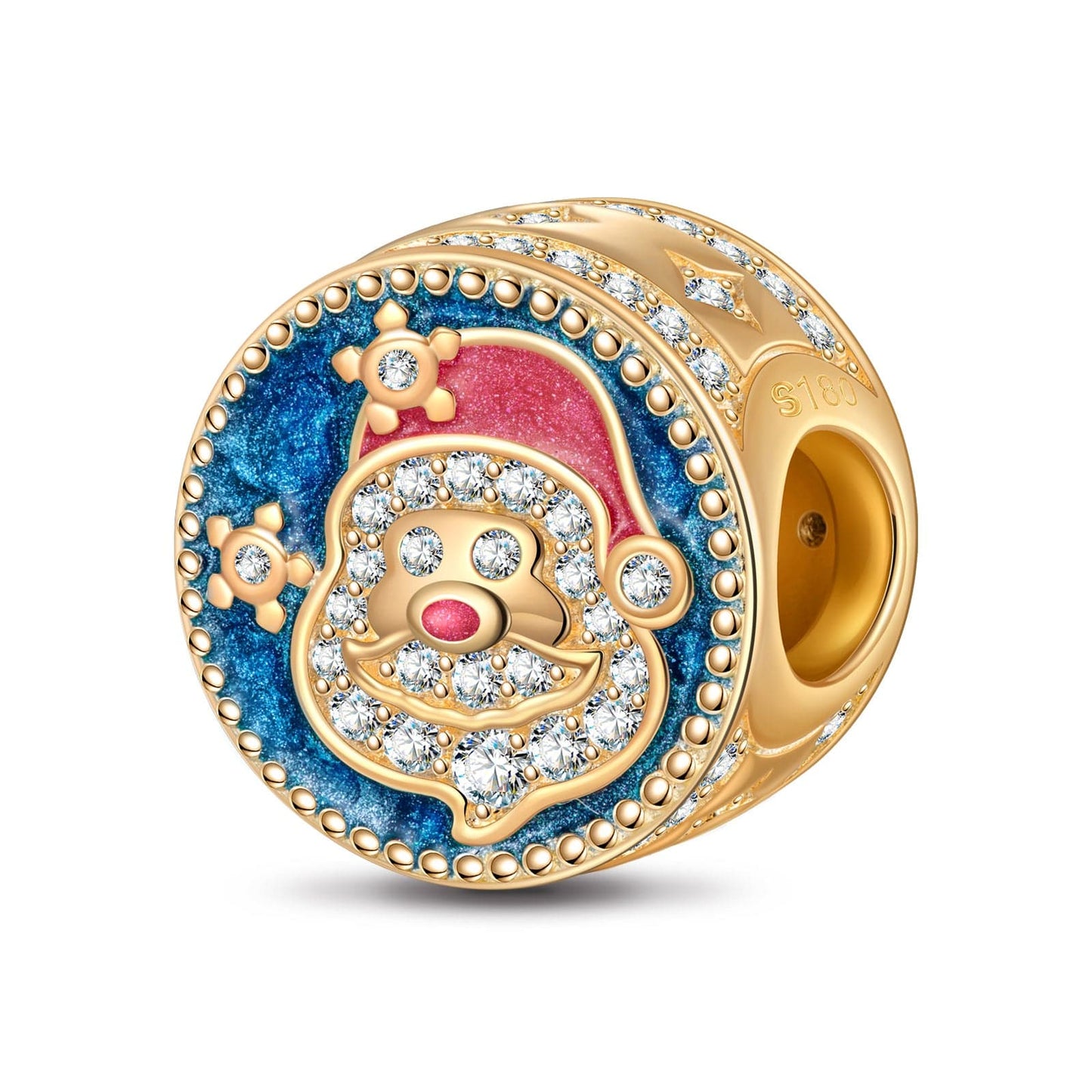 Santa Clause Tarnish-resistant Silver Charms With Enamel In 14K Gold Plated