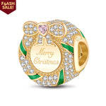 Merry Christmas Wreath Tarnish-resistant Silver Charms With Enamel In 14K Gold Plated