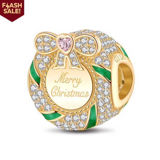 gon- Merry Christmas Wreath Tarnish-resistant Silver Charms With Enamel In 14K Gold Plated