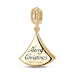 Green Lucky Christmas Tree Tarnish-resistant Silver Dangle Charms With Enamel In 14K Gold Plated