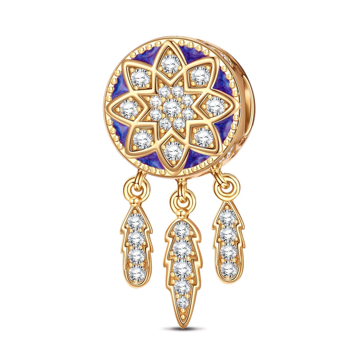 Dreamcatcher Tarnish-resistant Silver Dangle Charms With Enamel In 14K Gold Plated