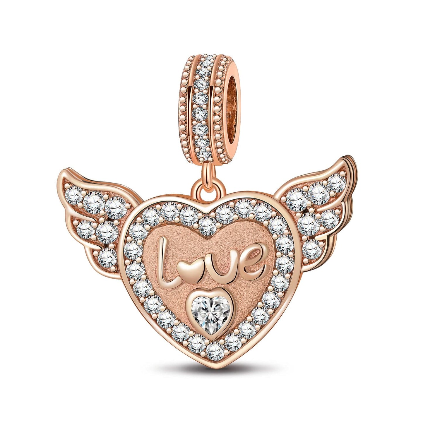 Angel's Love Tarnish-resistant Silver Dangle Charms With Enamel In Rose Gold Plated