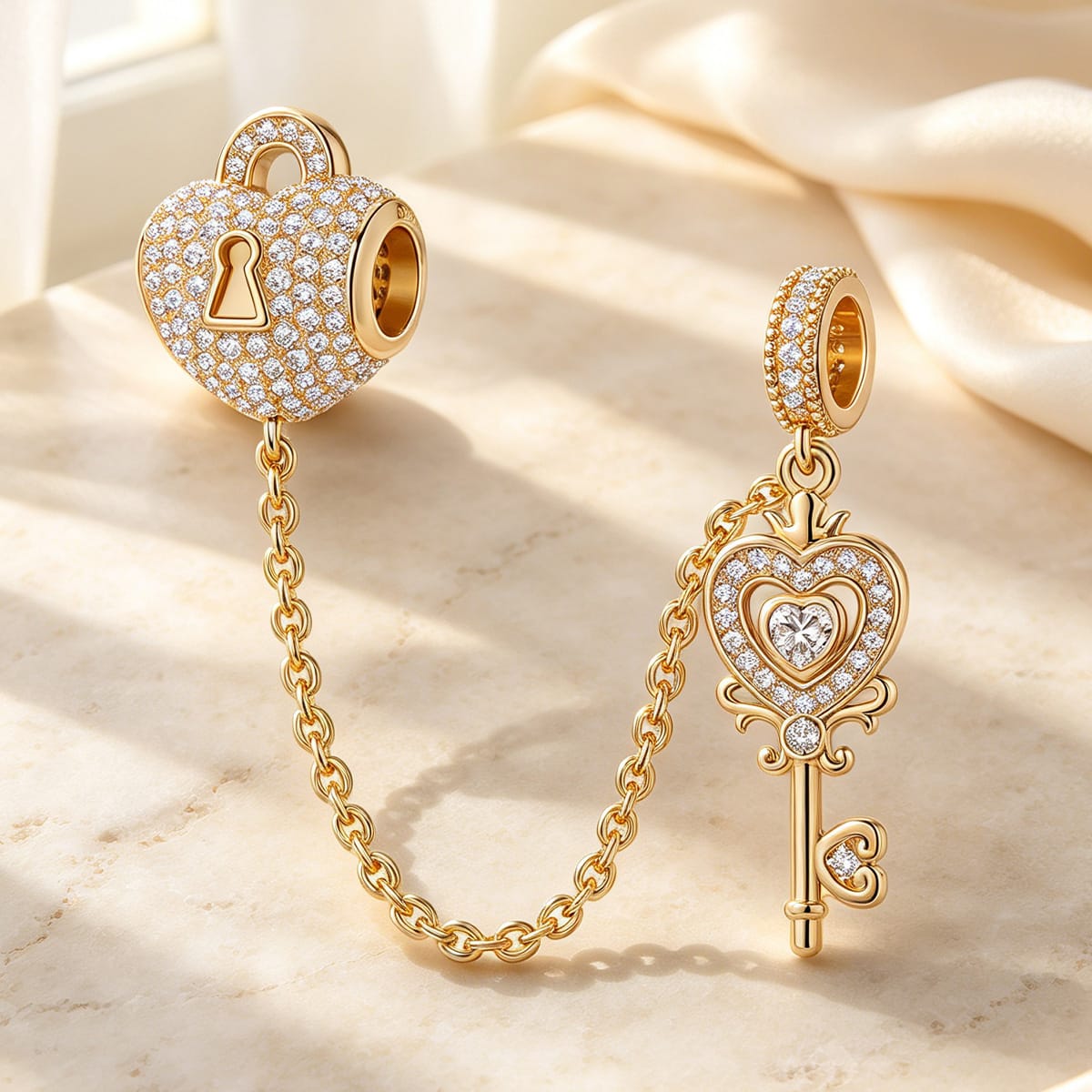 The Key To My Heart Tarnish-resistant Silver Dangle Charms In 14K Gold Plated
