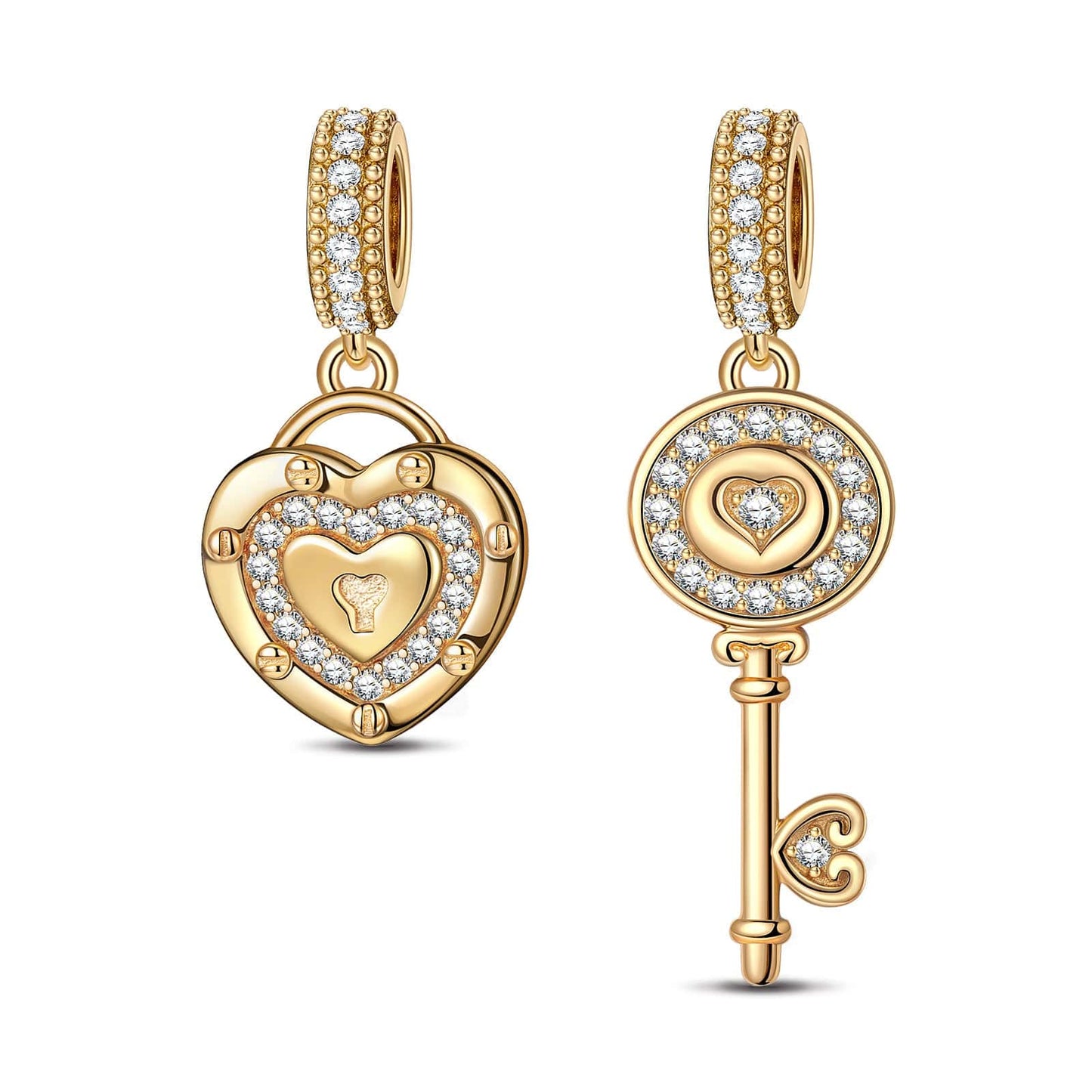 Key to Heart Tarnish-resistant Silver Charms In 14K Gold Plated