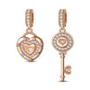 Key to Heart Tarnish-resistant Silver Dangle Charms In Rose Gold Plated