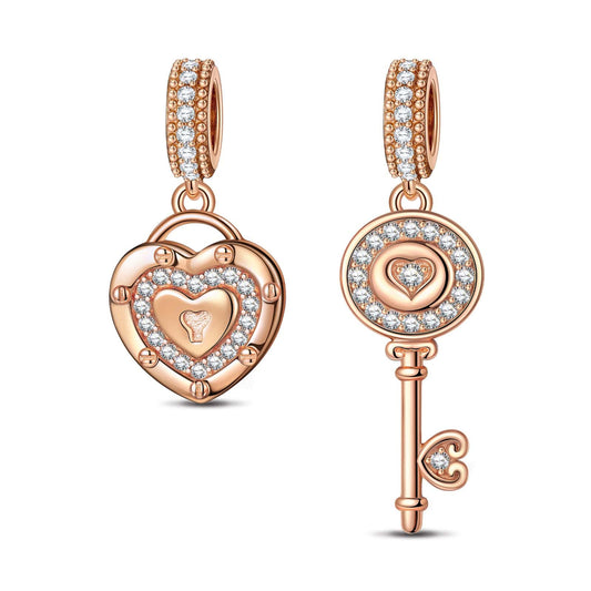 gon- Key to Heart Tarnish-resistant Silver Charms In Rose Gold Plated