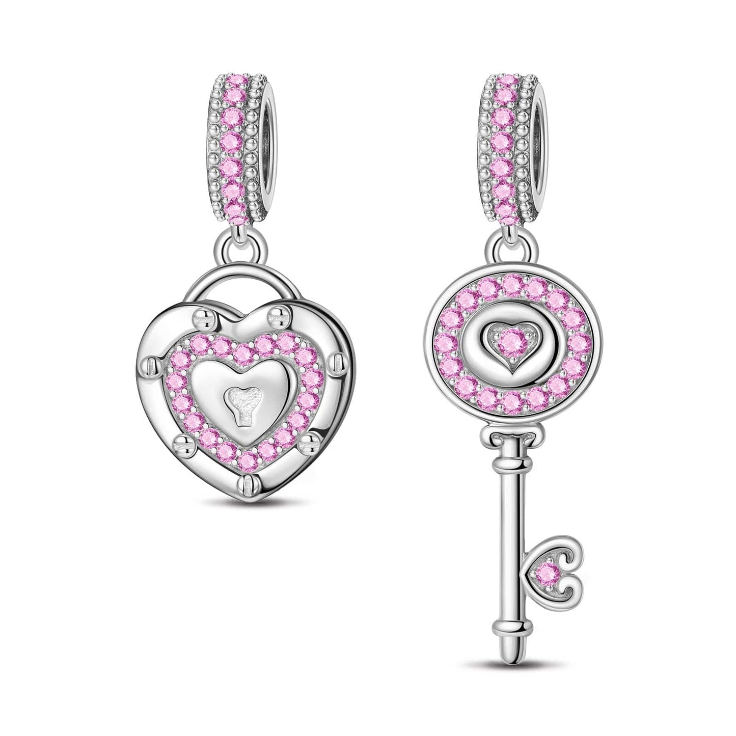 Key to Heart Tarnish-resistant Silver Charms In White Gold Plated