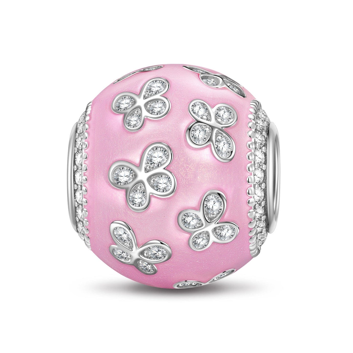 Pink Butterfly Paradise Tarnish-resistant Silver Charms With Enamel In Silver Plated