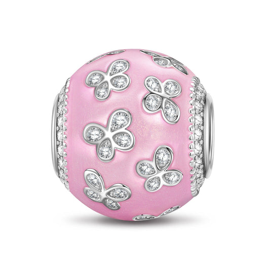 gon- Pink Butterfly Paradise Tarnish-resistant Silver Charms With Enamel In Silver Plated