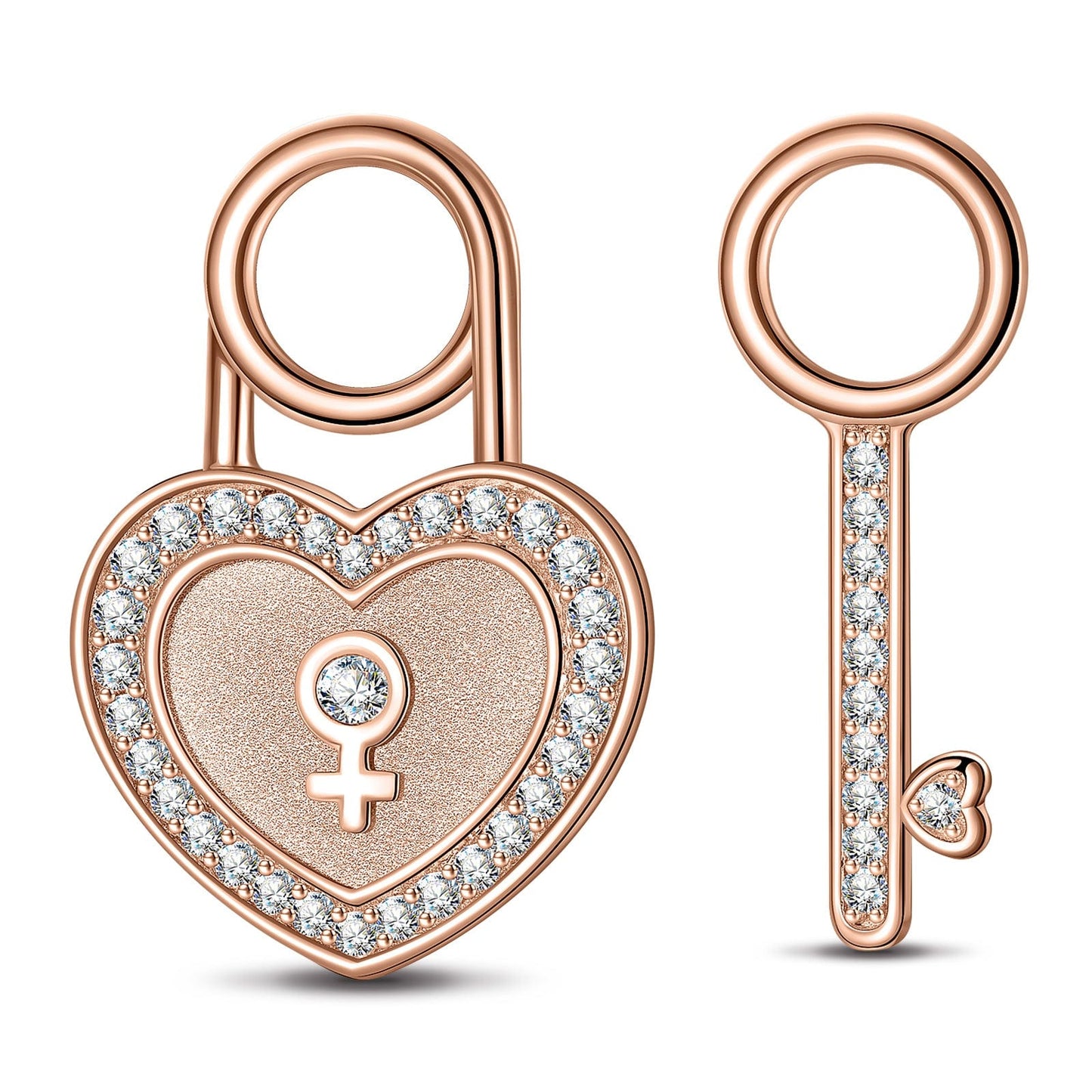 Heart Key Tarnish-resistant Silver Charms In Rose Gold Plated