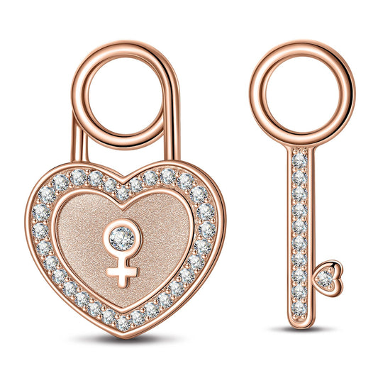 gon- Heart Key Tarnish-resistant Silver Charms In Rose Gold Plated