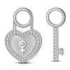 Heart Key Tarnish-resistant Silver Dangle Charms In White Gold Plated