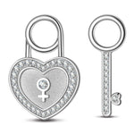 Heart Key Tarnish-resistant Silver Charms In White Gold Plated