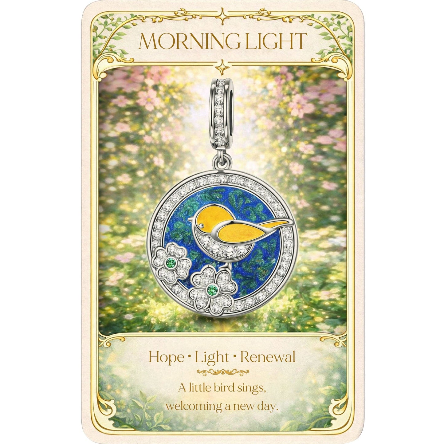 Spring Chanting Tarnish-resistant Silver Dangle Charms With Enamel In White Gold Plated