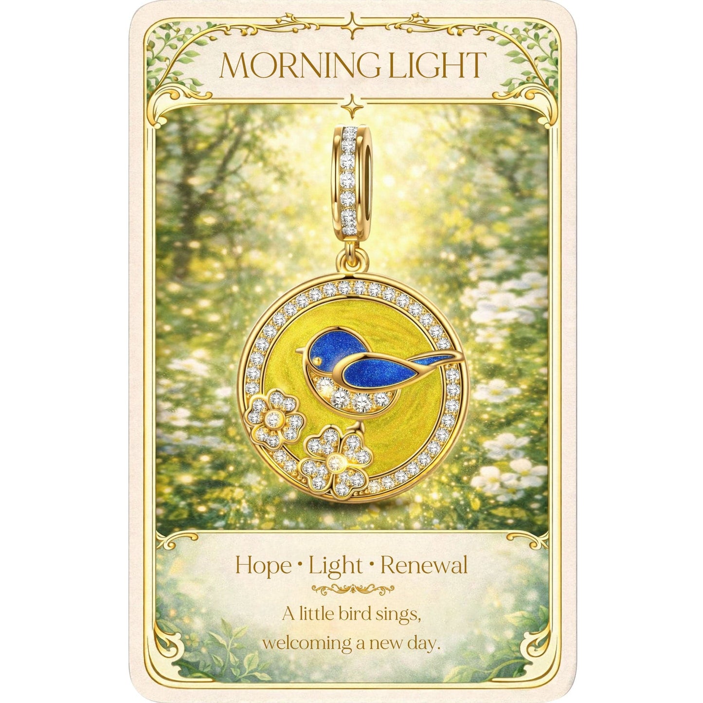 Spring Chanting Tarnish-resistant Silver Dangle Charms With Enamel In 14K Gold Plated