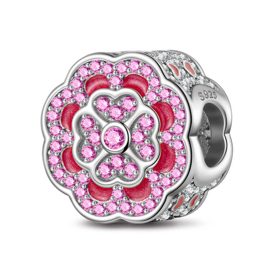 gon- Lucky Flower Tarnish-resistant Silver Charms With Enamel In White Gold Plated