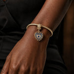 Ornate Lace Blue Enamel Heart Dangle Charm In Tarnish‑Resistant Silver