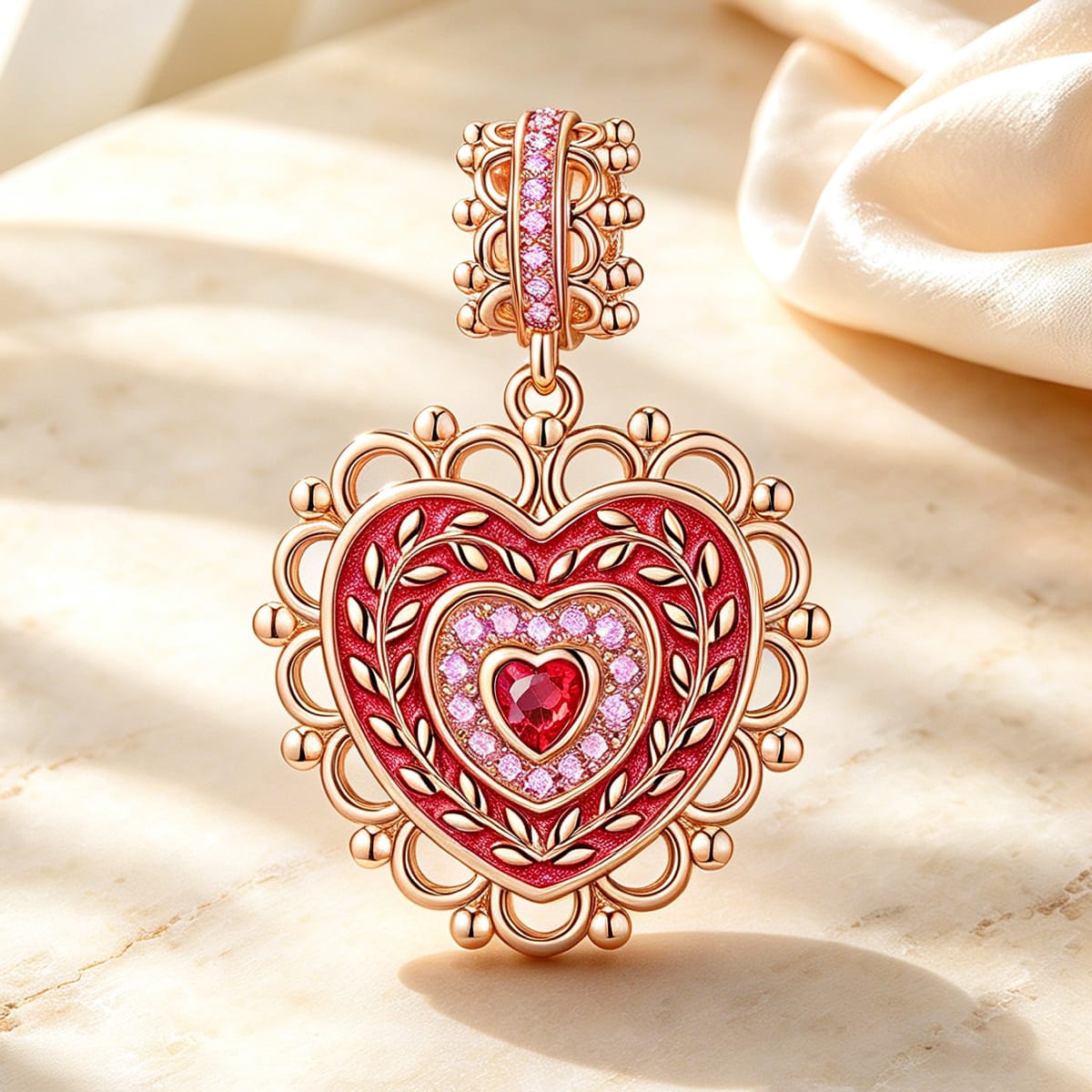 Crowned With Love Tarnish-resistant Silver Dangle Charms With Enamel In Rose Gold Plated
