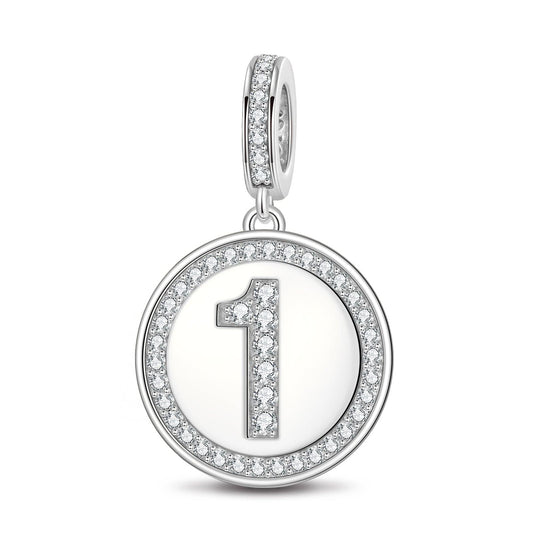gon- Number One Tarnish-resistant Silver Dangle Charms In White Gold Plated