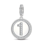 Number One Tarnish-resistant Silver Dangle Charms In White Gold Plated