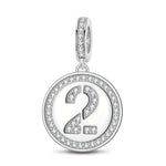 Number Two Tarnish-resistant Silver Dangle Charms In White Gold Plated