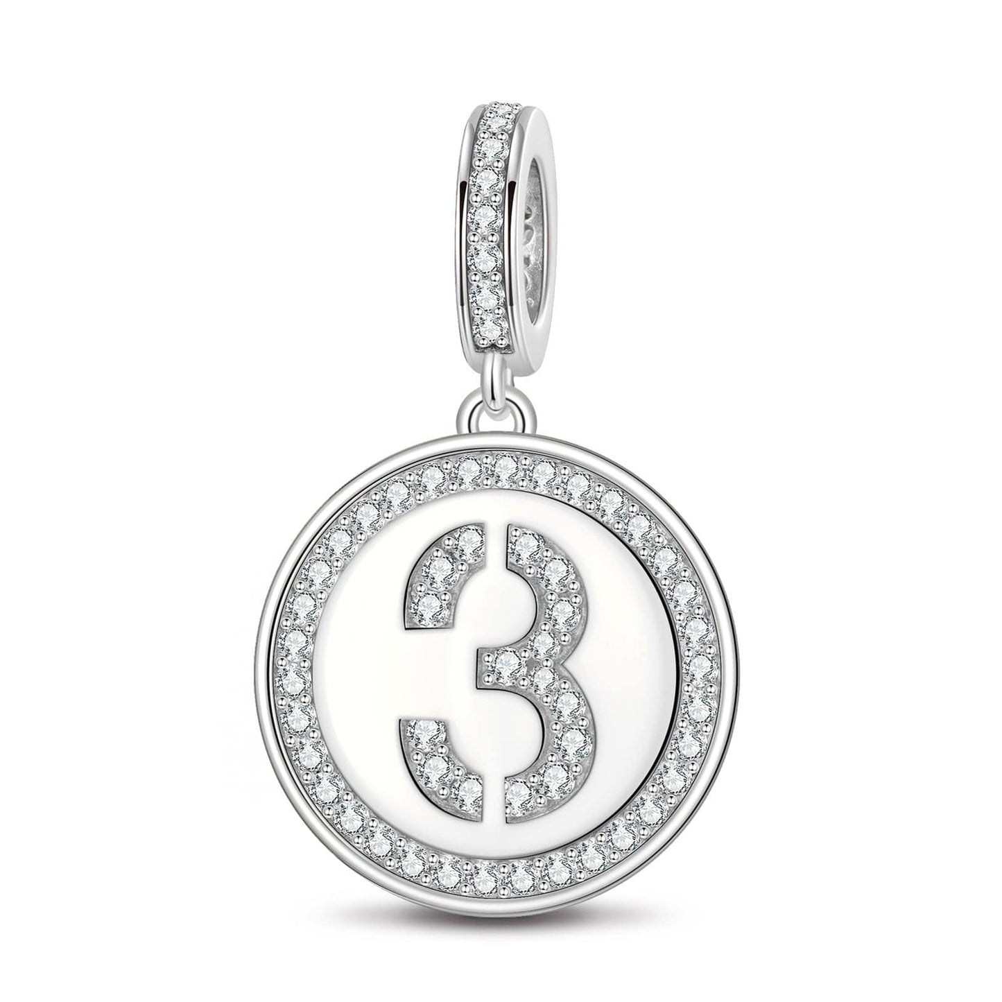 Number Three Tarnish-resistant Silver Dangle Charms In White Gold Plated