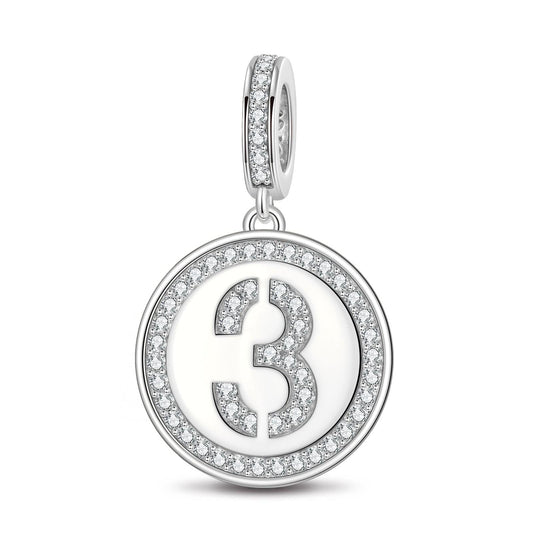 gon- Number Three Tarnish-resistant Silver Dangle Charms In White Gold Plated