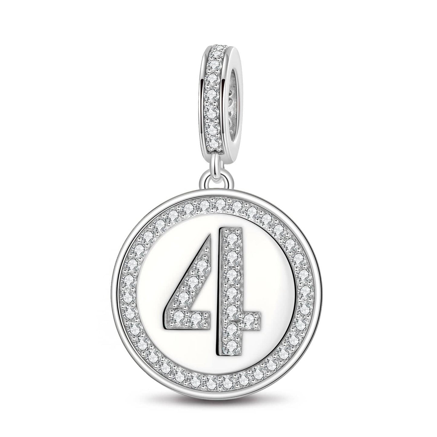 Number Four Tarnish-resistant Silver Dangle Charms In White Gold Plated