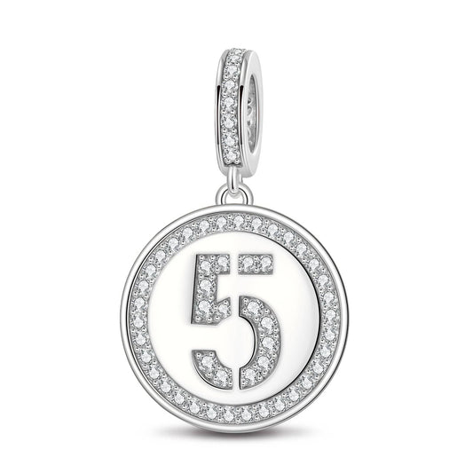 gon- Number Five Tarnish-resistant Silver Dangle Charms In White Gold Plated