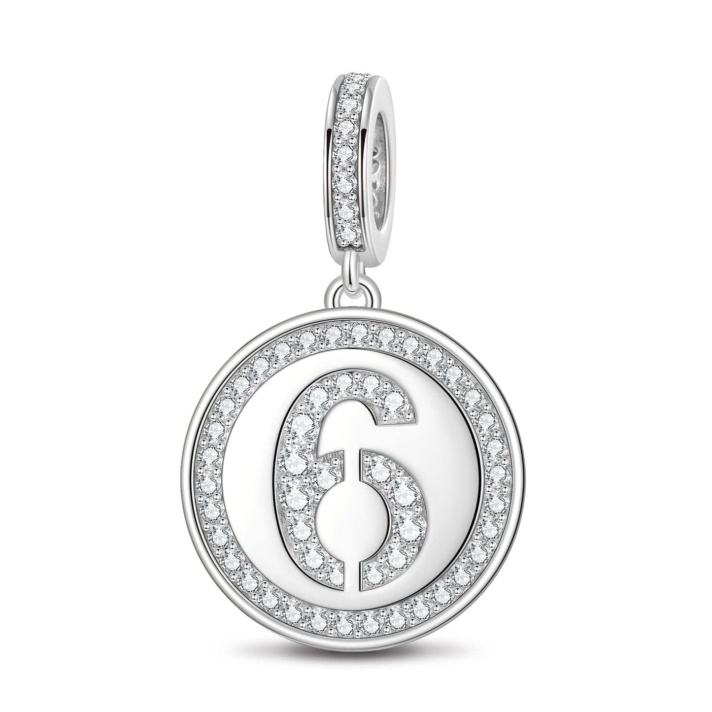 Number Six Tarnish-resistant Silver Dangle Charms In White Gold Plated